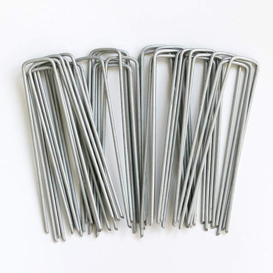 Petgrow 6 Inch Garden Stakes Galvanized Landscape Staples,U-Type Turf Staples for Artificial Grass, Rust Proof Sod Pins Stakes for Securing Fences Weed Barrier,Outdoor Wires Cords Tents Tarps,100