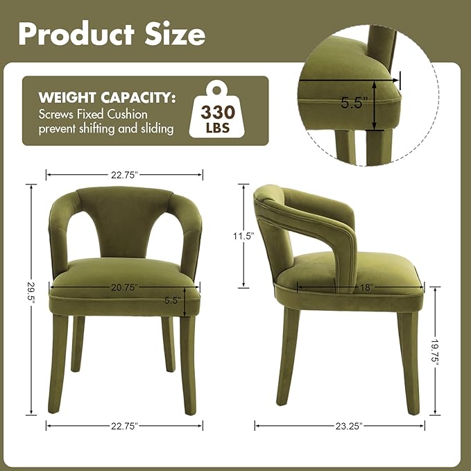 Olive-Green Velvet Dining Chairs Set of 4, Modern Upholstered Solid Wood Kitchen Chairs for Dining Room/Living Room/Restaurant