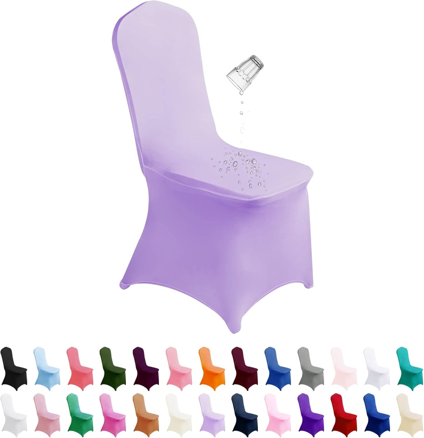 SUPERO Waterproof Spandex Chair Cover 25PCS, Stretch Dining Chair Covers, Polyester Outdoor Chair Covers, Protector Stretch Chair Cover for Party Universal, Banquet, Wedding Event, Hotel(Lavender)