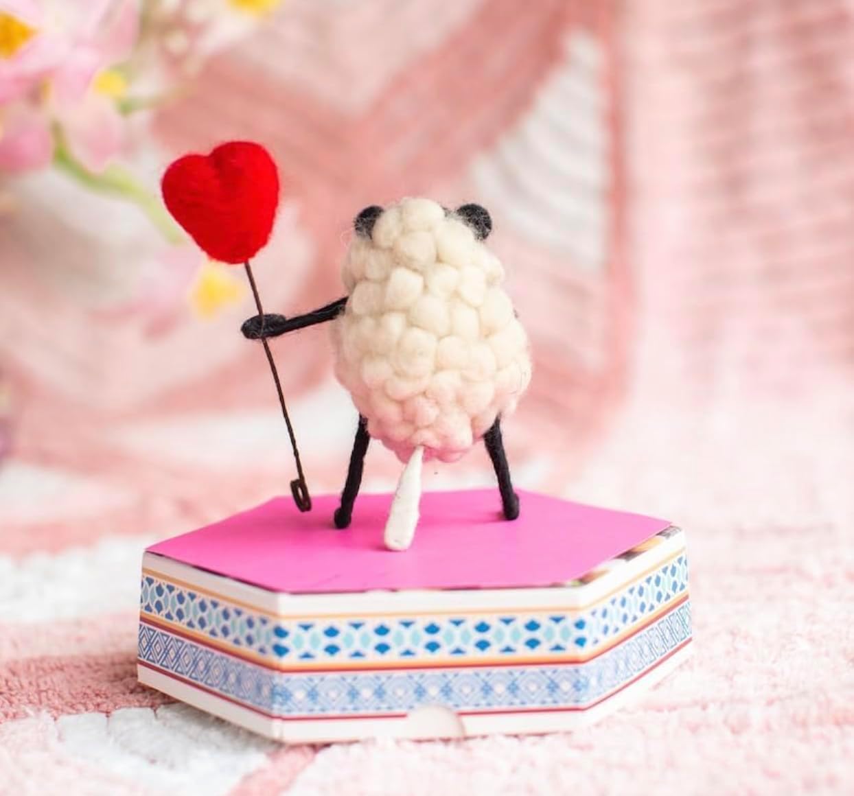 | Hand-Felted Sheply Sheep with Heart Balloon | Organic Wool Home Decor | Fair Trade Plush Animal Ornament | Gift for Any Occasion | Perfect for New Spaces & Home Accessories
