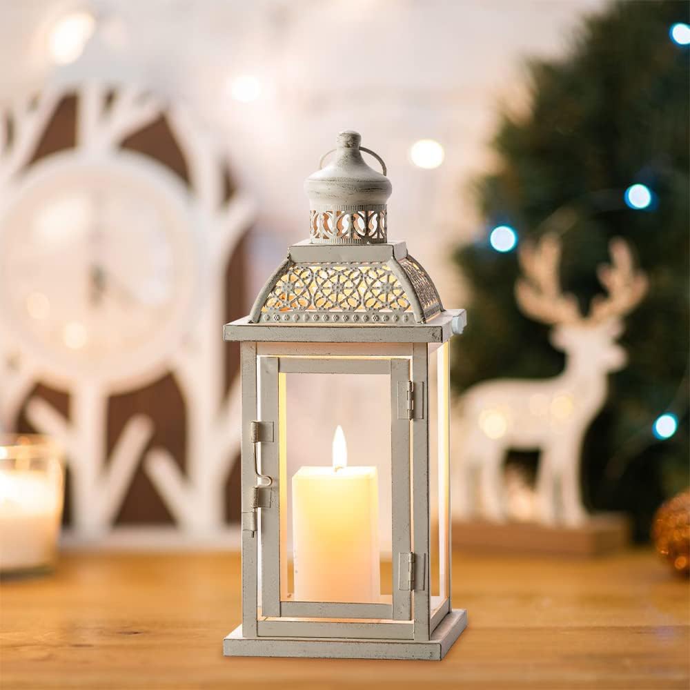 NEEDOMO 14.4" Lanterns Decorations Indoor, Hanging Candle Lantern Outdoor, Vintage Large Lantern Decor with Clear Glass, Metal Candle Holder for Home, Table, Patio, Rustic Farmhouse Wedding, Christmas