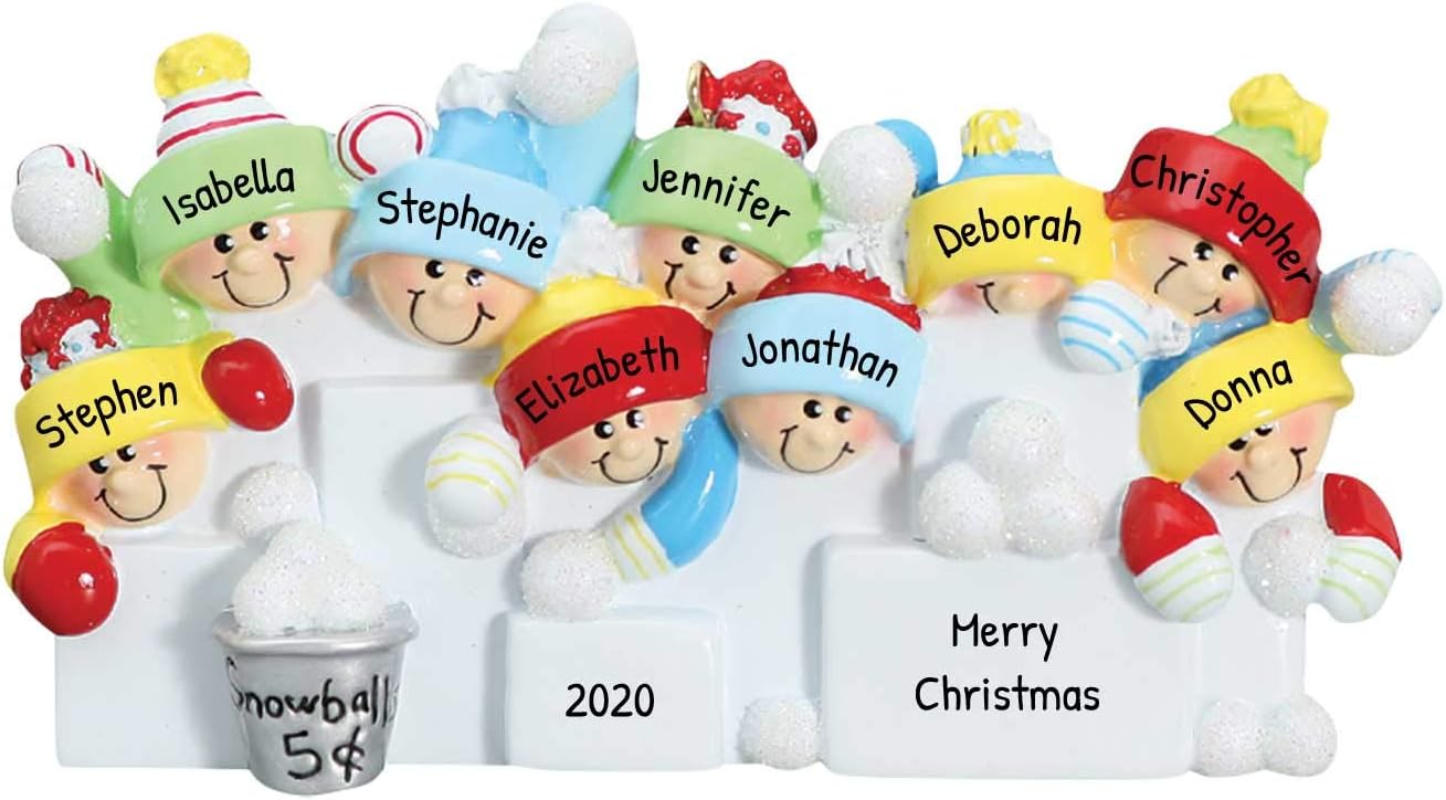 3D Snowball Fight Family of 9 Ornament 2025 Personalized Family Christmas Ornaments 2025 | Snowman Winter Holiday Personalized Tree Ornaments for Grandchildren, Siblings & Grandkids of Nine Ornament