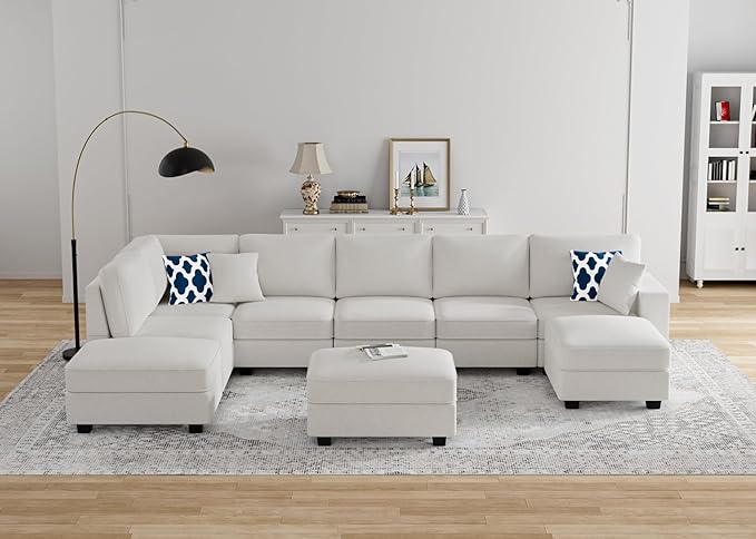 Legend Vansen Modular Sectional Sofa U Shaped Couch with Ottoman Modern Reversible Corner Sectional Couch for Living Room (Cream, U Shaped Sofa-4)