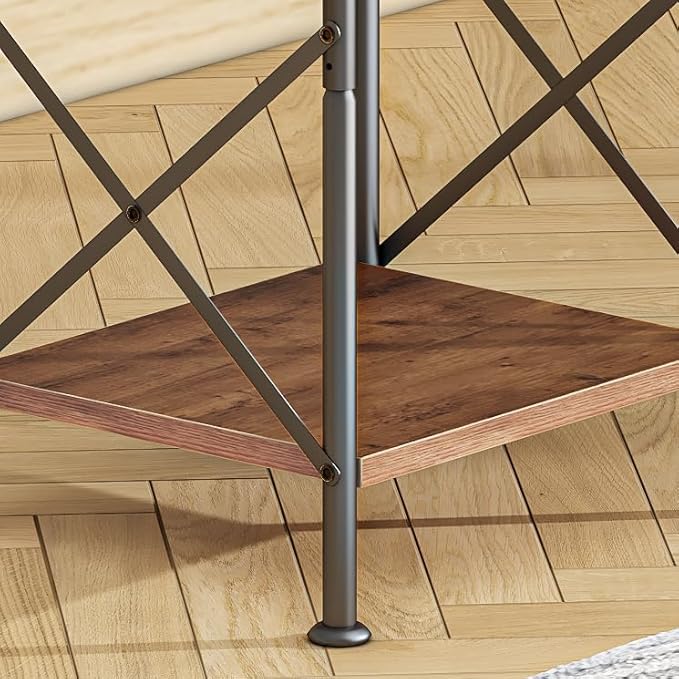 VECELO End Tables, Modern Nightstand with Fabric Drawer & Open Shelf, Night Stand for Bedroom Living Room, Industrial Metal Frame, Easy Assembly, Retro Brown,2 Pack