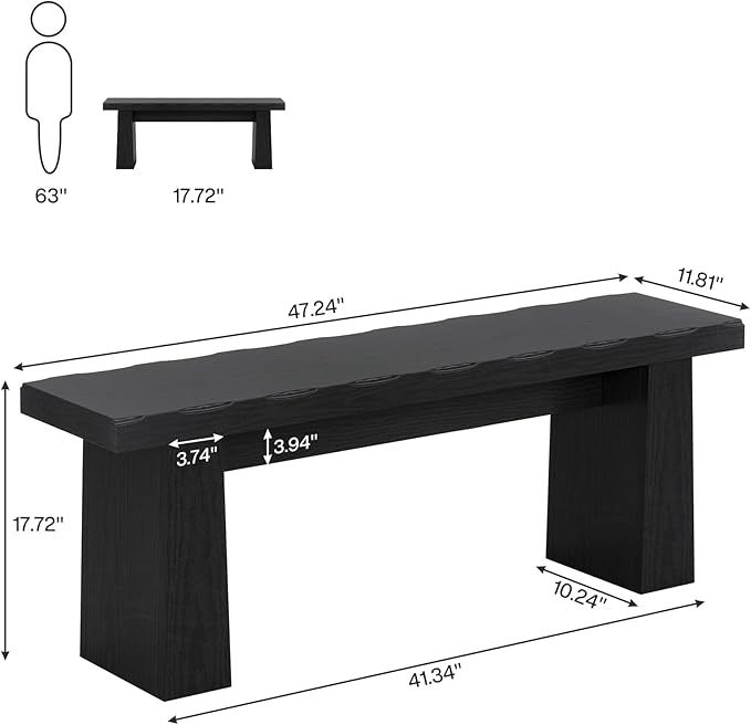 Tribesigns Wooden Dining Bench, 47-Inch Long Kitchen Bench with Sturdy Frame for Dining Room, Entryway, Living Room, Hallway, Easy Assembly (Black)