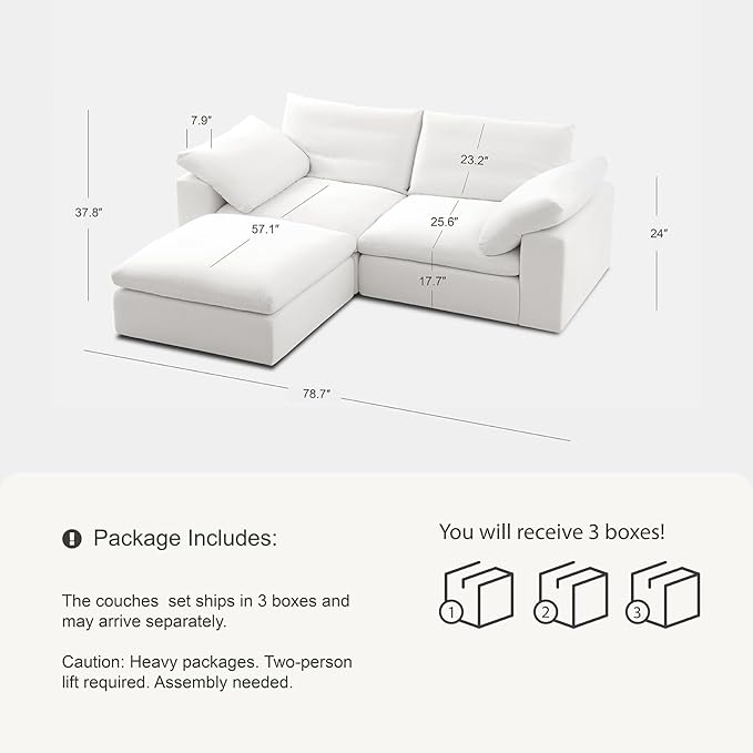 Modular Sectional Sofa, 78.7" L Shaped Modern Sofa Modular Sectional Cloud Couch with Ottoman, Modern Cloud Sectional Couches for Living Room, Deep Seat Sofa with Washable Cover
