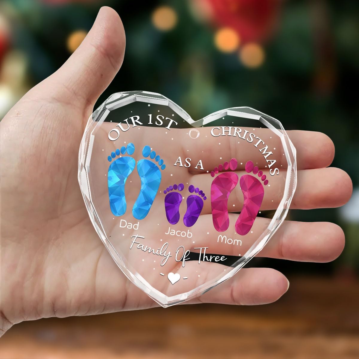 First Christmas As A Family - Personalized Custom Glass Ornament for Family of 6 People and Pets, 1st Xmas Family Ornament 2025 Baby's First Christmas