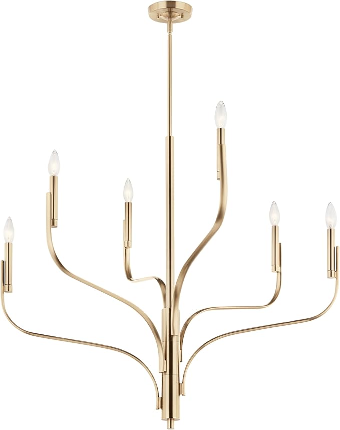 KICHLER Livadia 6-Light Chandelier, Soft Modern-Light in Champagne Bronze, for Foyer, Great Room, or Vaulted Dining or Bedroom (33" x 36.25"), 52673CPZ