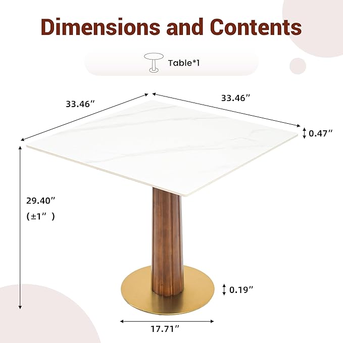 Sintered Stone Square Office Table - Meeting Desk for Small Offices (Dark Brown Leg and White Top, 1 Table Only)