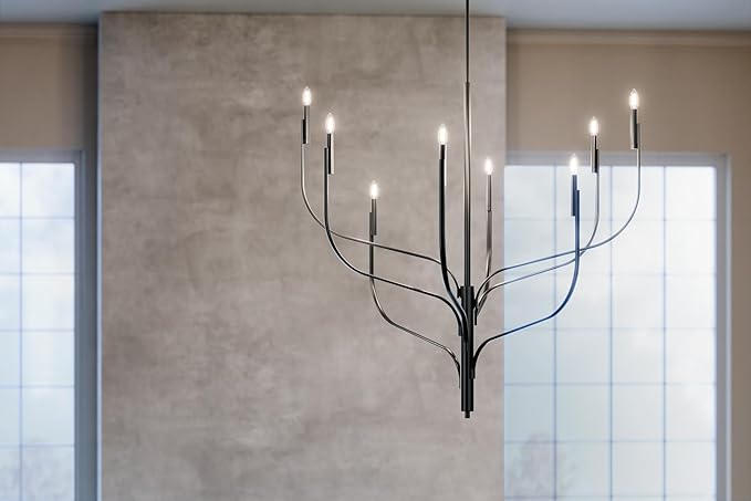 KICHLER Livadia 8-Light Chandelier, Soft Modern-Light in Black, for Foyer, Great Room, or Vaulted Dining or Bedroom (47.75" x 47.75"), 52675BK