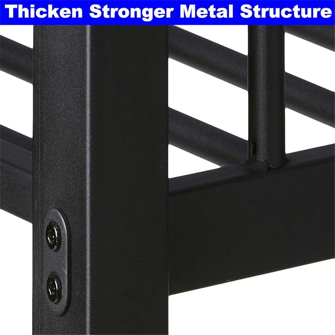 Upgraded Version Thicken Metal Full XL Over Queen Bunk Bed, Stronger Heavy Duty Steel Bunk Bed Full Over Queen Size, Best Bunkbed Frame for Adults, Easy Assembly, Black (Queen)