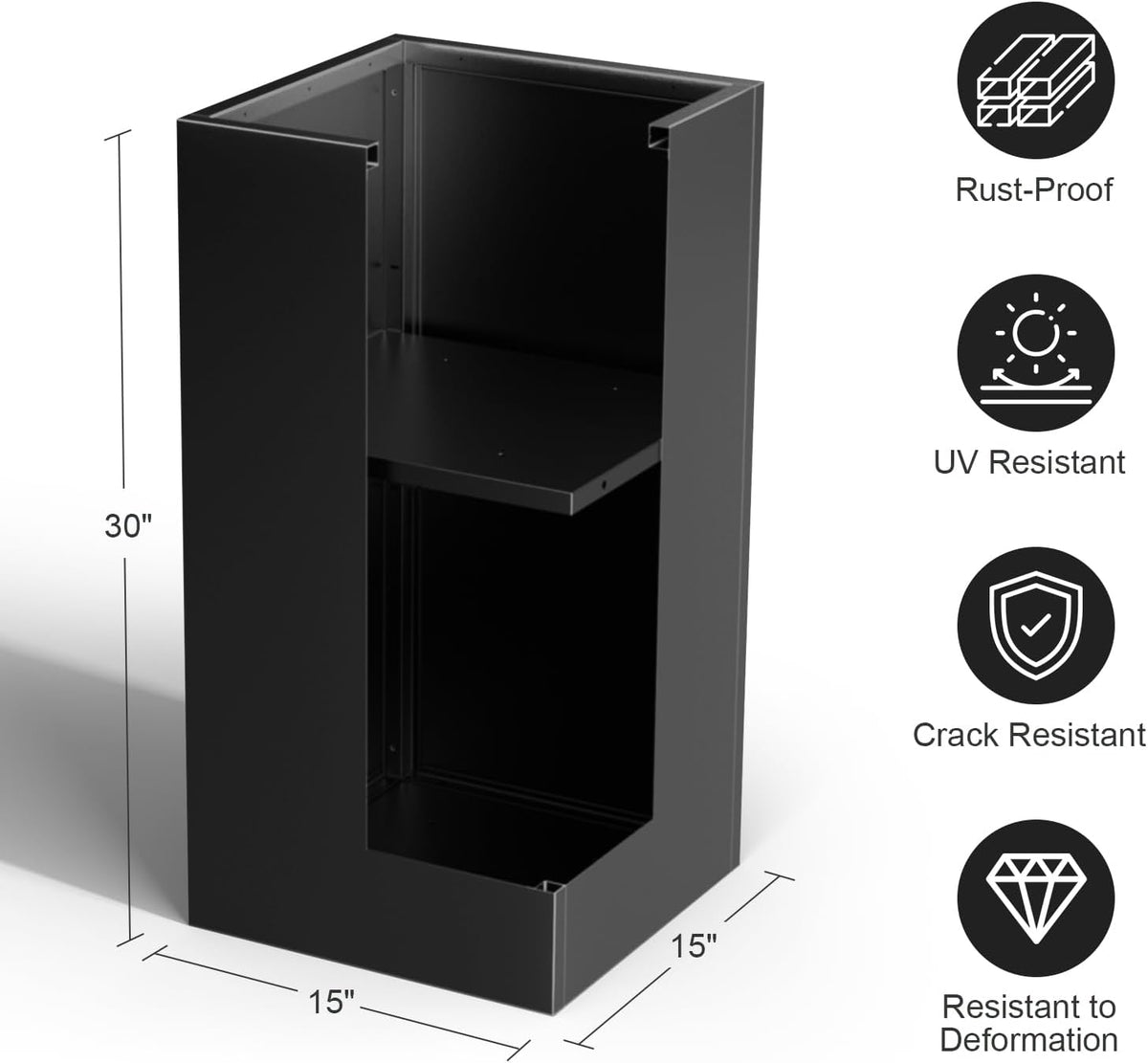 Tall Metal Cube Planter for Outdoor Plants 15" L x 15" W x 30" H 2 Pack, Heavy Duty Steel Planter Box with Removable Insert Shelf, Rectangular Planters for Porch, Garden, Yard, Hotel (Black)