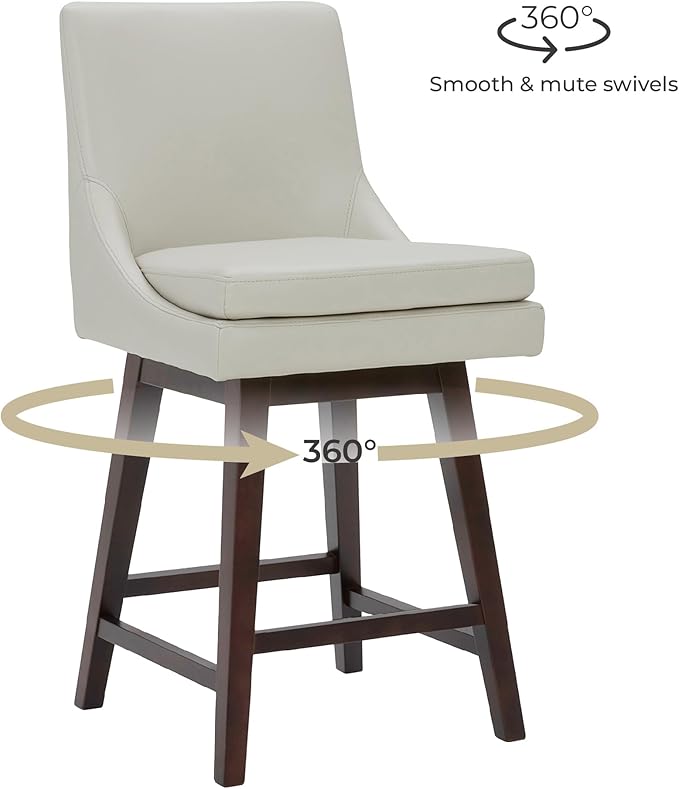 CHITA Counter Height Swivel Barstool, FSC Certified Upholstered Bar Stool, 26.8" H Seat Height, PU Leather in Creamy Gray