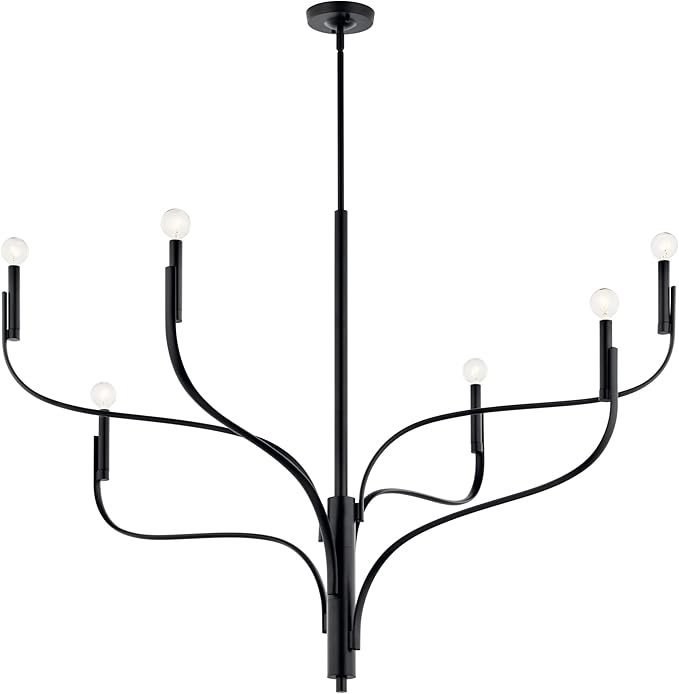 KICHLER Livadia 6-Light Chandelier, Soft Modern-Light in Black, for Foyer, Great Room, or Vaulted Dining or Bedroom (33.25" x 47.25"), 52674BK
