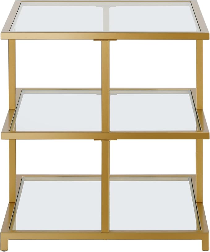 Henn&Hart 22" Wide Square Side Table in Brass, for Home, Living Room, Bedroom, Entertainment Room, Office