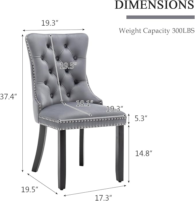 Velvet Dining Chairs Set of 6, Tufted Dining Room Chairs with Nailhead Ring Pull Trim, Upholstered Dining Chairs with Solid Wood Legs for Kitchen Dining Room (Grey)