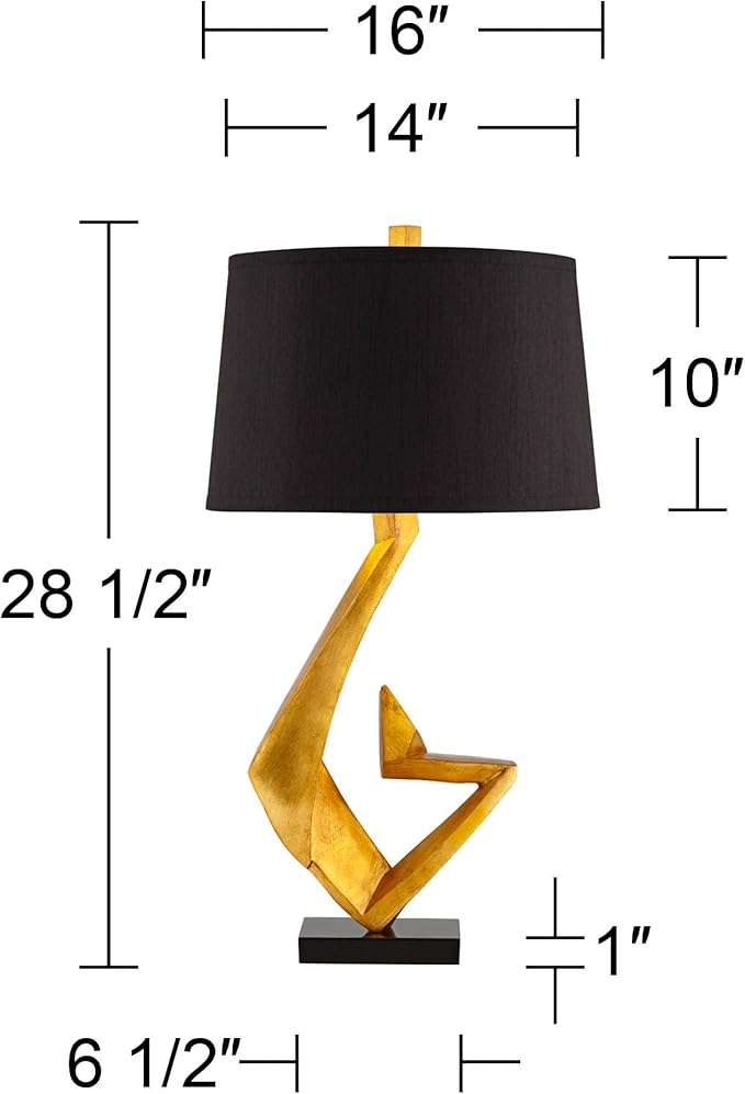 Possini Euro Design Zeus 28 1/2" Tall Modern Glam End Table Lamps Set of 2 Sculptural Gold Leaf Living Room Bedroom Bedside Nightstand House Office Home Reading Kitchen Entryway Console Black Shade