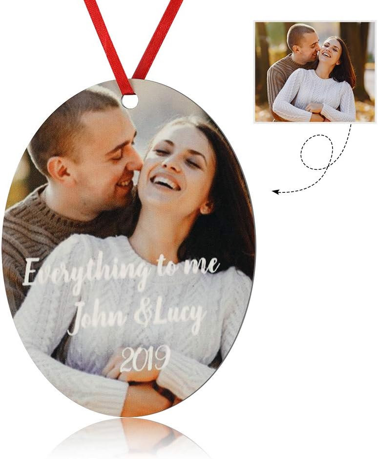 Gemszoo Personalized Picture Christmas Ornament, Custom Double Sided Photo Text Wooden Hanging Xmas Tree Keepsake Pendant Decoration Gift for Family (1, Oval)