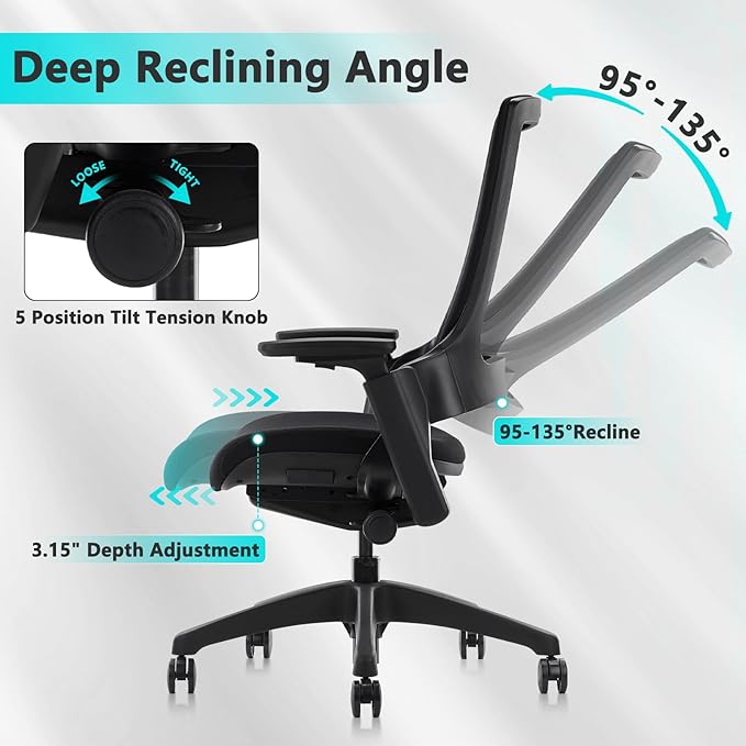 CLATINA Office Chair Swivel Executive Chair, Adjustable Ergonomic Computer Chair with 3D Armrest and Lumbar Support, Fabric Backrest Task Chair for Home Office Conference Room