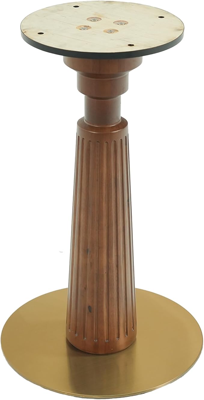 Sintered Stone Office Table - 33.5" Round Table for Small Offices (Light Brown Leg and White Top, 1 Table Only)