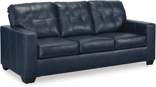 Signature Design by Ashley Santorine Classic Leather Match Tufted Sofa, Blue