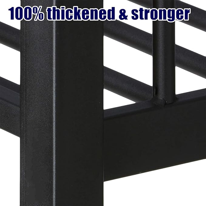Higher Quality & Stronger Heavy Duty Industrial Style Metal Full XL Over Queen Bunk Bed, Thickened More Stable Black Steel Bunkbed Bunk Queen Bed (Easier to Assemble) (Full XL Over Queen)