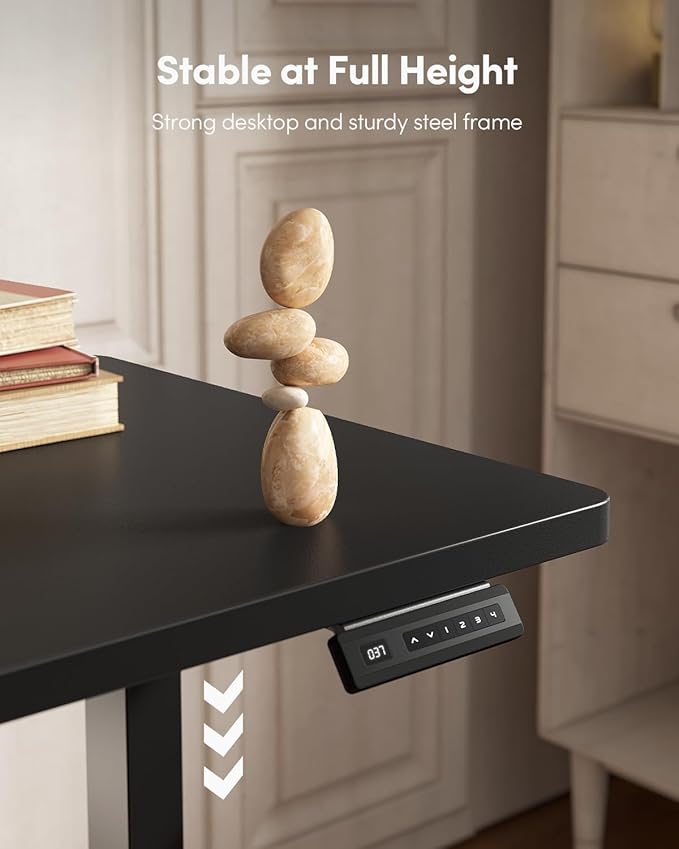 FEZIBO One-Piece Standing Desk Adjustable Height Stand up Home Office Desk, 32x20 Inch Electric Standing Computer Desk, with 4 Memory Presets, Headphone Hook, Black