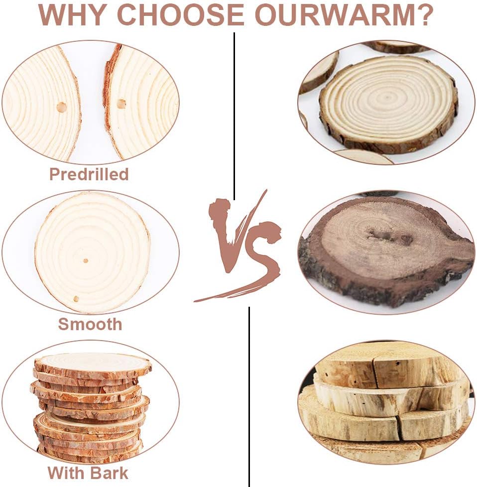 AerWo Natural Wood Slices 50 Pcs 2.7-3.1 Inches Craft Wood Kit Unfinished Predrilled with Hole Wooden Circles Tree Slices for Arts and Crafts Christmas Ornaments DIY Crafts