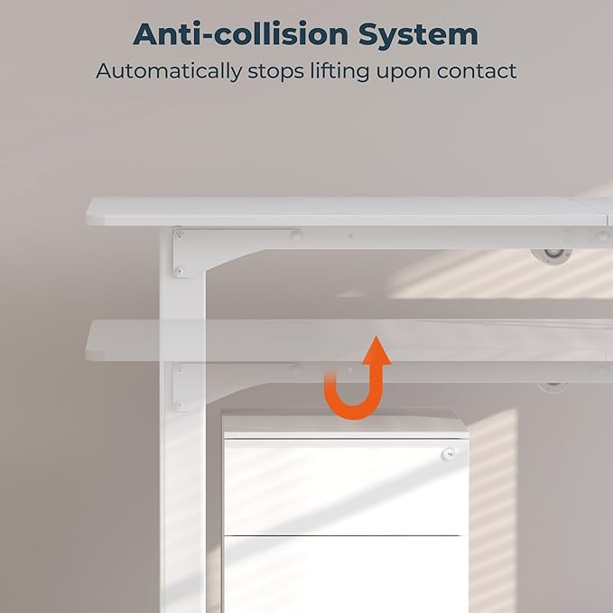 4 Legs Standing Desk, Large 63x28 Inches Electric Adjustable Height Desk with Splice Board, Stand Up Desks Home Office Computer Workstation, White