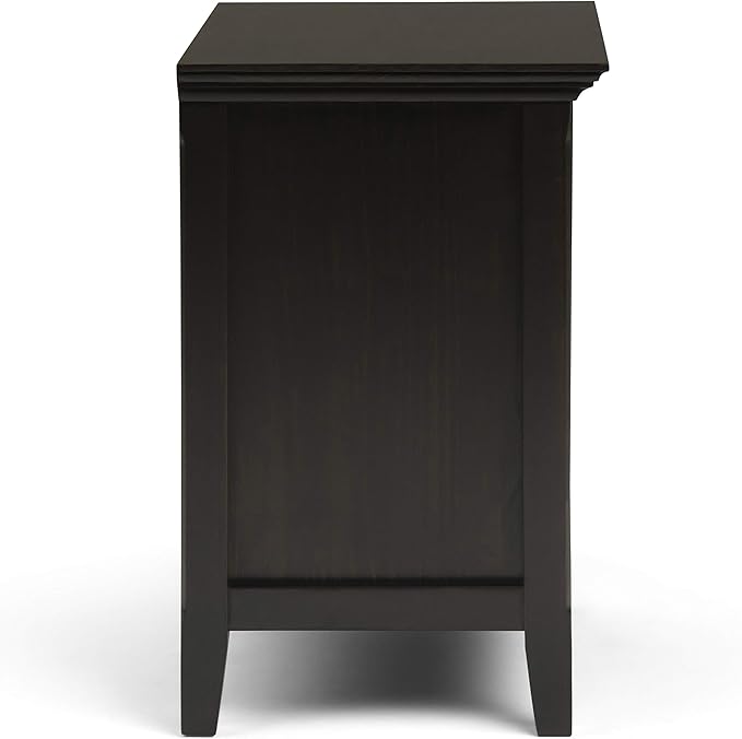 SIMPLIHOME Amherst Bedside Table - 24 inch Wide Solid Wood Nightstand Table in Hickory Brown, Transitional Bedroom Side or End Table with 2 Drawers, Open Storage Shelf and Bronze Hardware