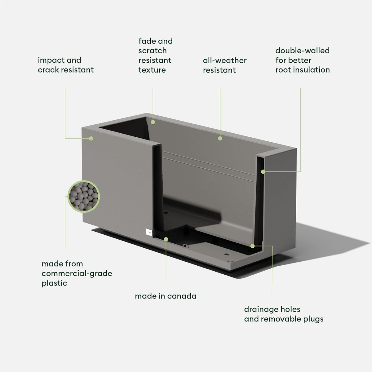 Veradek Block Series Long Box Planter - Large Rectangular Planter for Indoor or Outdoor Patio/Porch | Durable All-Weather Use with Drainage Holes | Modern Décor for Tall Plants, Flowers or Shrubs
