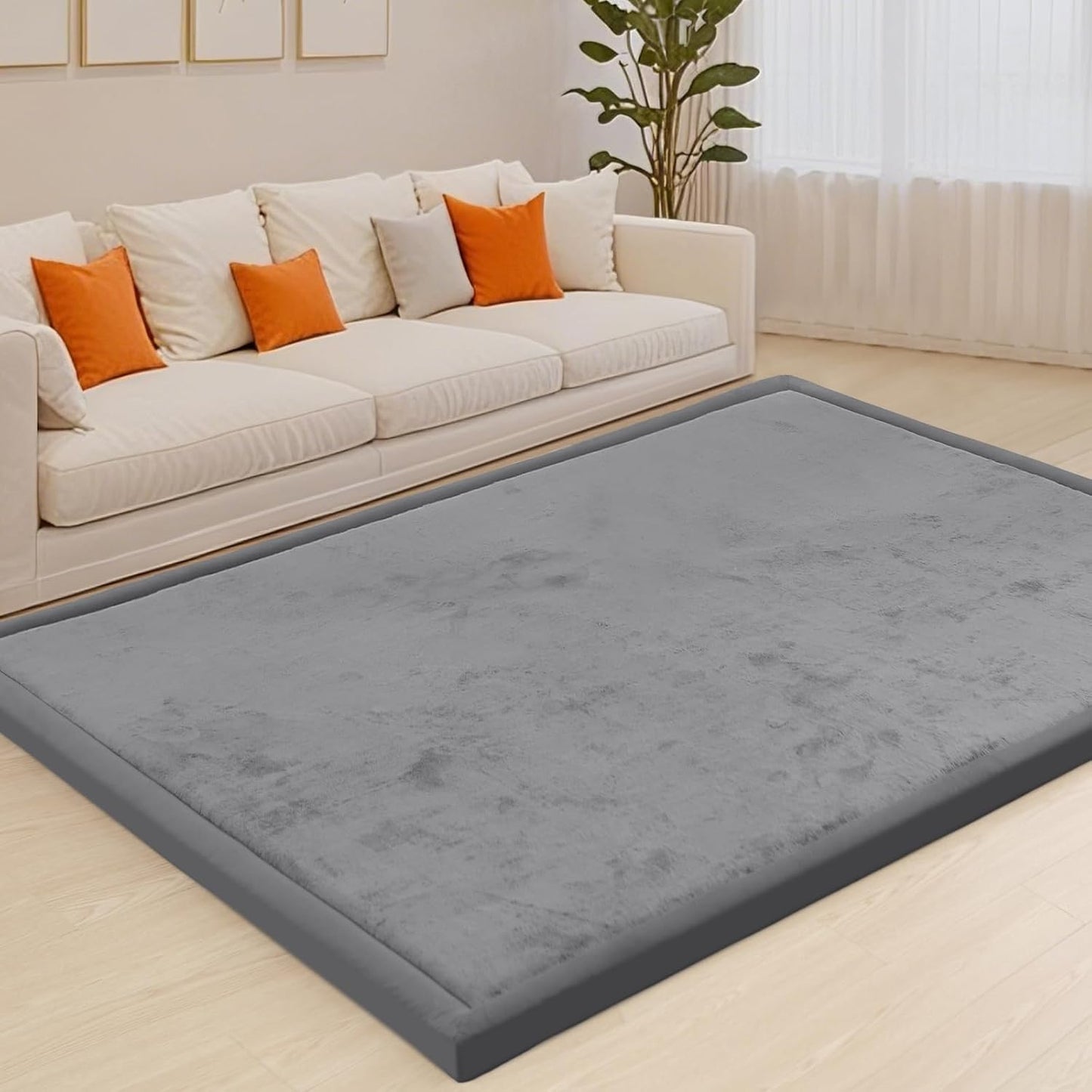 ACOMOPACK Baby Play Mat for Floor,1.3" Thick Memory Foam Area Rug for Living Room,Soft Velvet Crawling with Non-Slip Bottom for Kid,Toddler,79"×118" Tummy Time Nursery Rugs,Yoga（Dark Grey）
