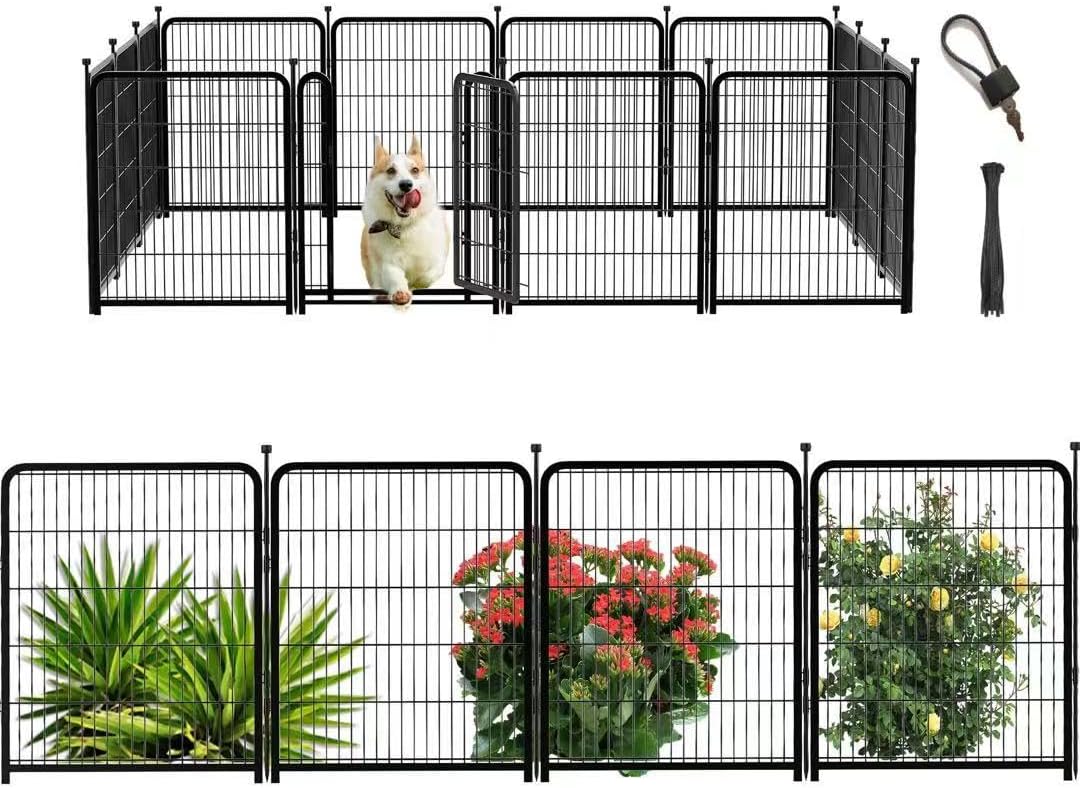 Tall Garden Fence, 32 in(H) Dog Fence Outdoor for Yard. 12 Panels Total 26.6 Ft(L) Puppy Playpen, Suitable for Indoor or Outdoor Use Play Pens for Puppys, Large Dog Pen, Fences for Garden