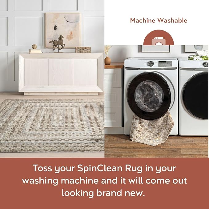 nuLOOM Carley Geometric 5x8 Machine Washable Area Rug for Living Room Bedroom Dining Room Kitchen, Beige/Ivory