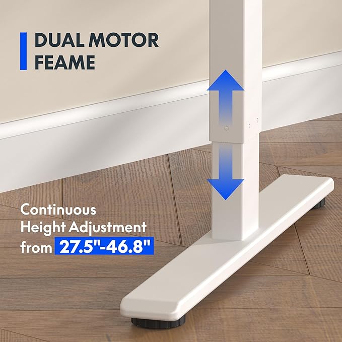 FLEXISPOT E3 Dual Motor Electric Standing Desk 48x30 Inch Whole-Piece Board Height Adjustable Electric Sit Stand Desk (White Frame + Marble Grey Desktop, 2 Packages)
