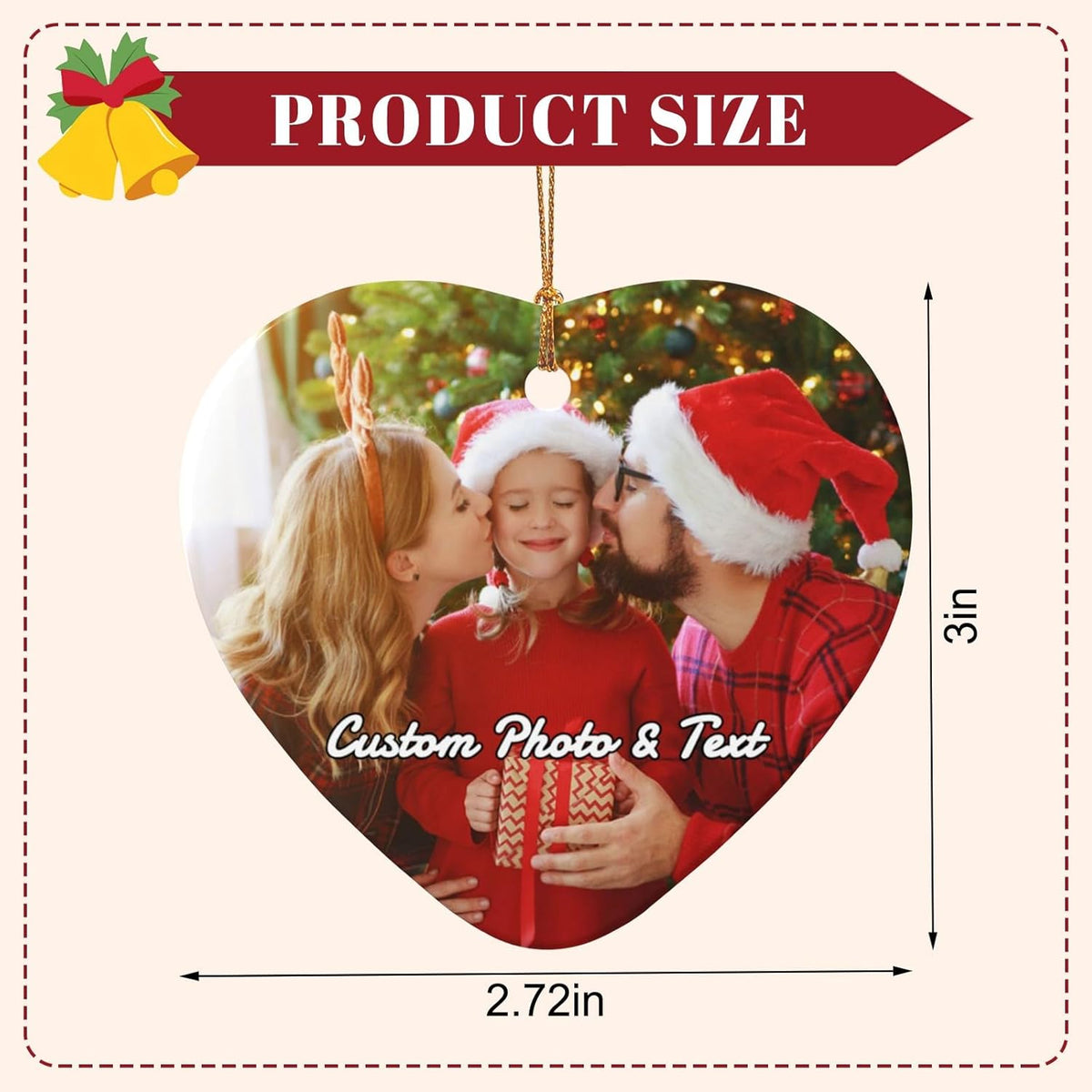 Personalized Christmas Ornaments with Photo 2025 Custom Picture Text Ornaments for Christmas,Double-Sided Ceramic Customized Xmas Tree Decor for Family Couples Dogs,Heart