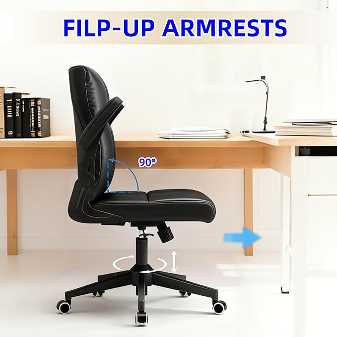 Ergonomic Home Office Desk Chair with Space Saving Flip-Up Arms, 360° Swivel & Reclining Back, High-Back Executive Chair in Soft Faux Leather Chair Multi-Angle from 90° to 135°（Gray）