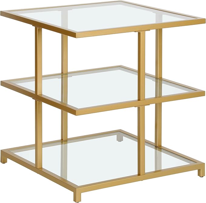 Henn&Hart 22" Wide Square Side Table in Brass, for Home, Living Room, Bedroom, Entertainment Room, Office