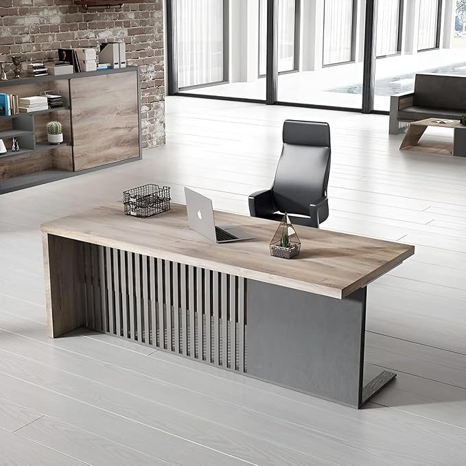 70.87 Inch Modern Executive Office Desk, Computer Writing Desk for Home Office, Business Furniture Workstation Stainless Steels Sturdy Frame 1.97IN Thick Desktop(Right, 70.87×35.5×30 in)
