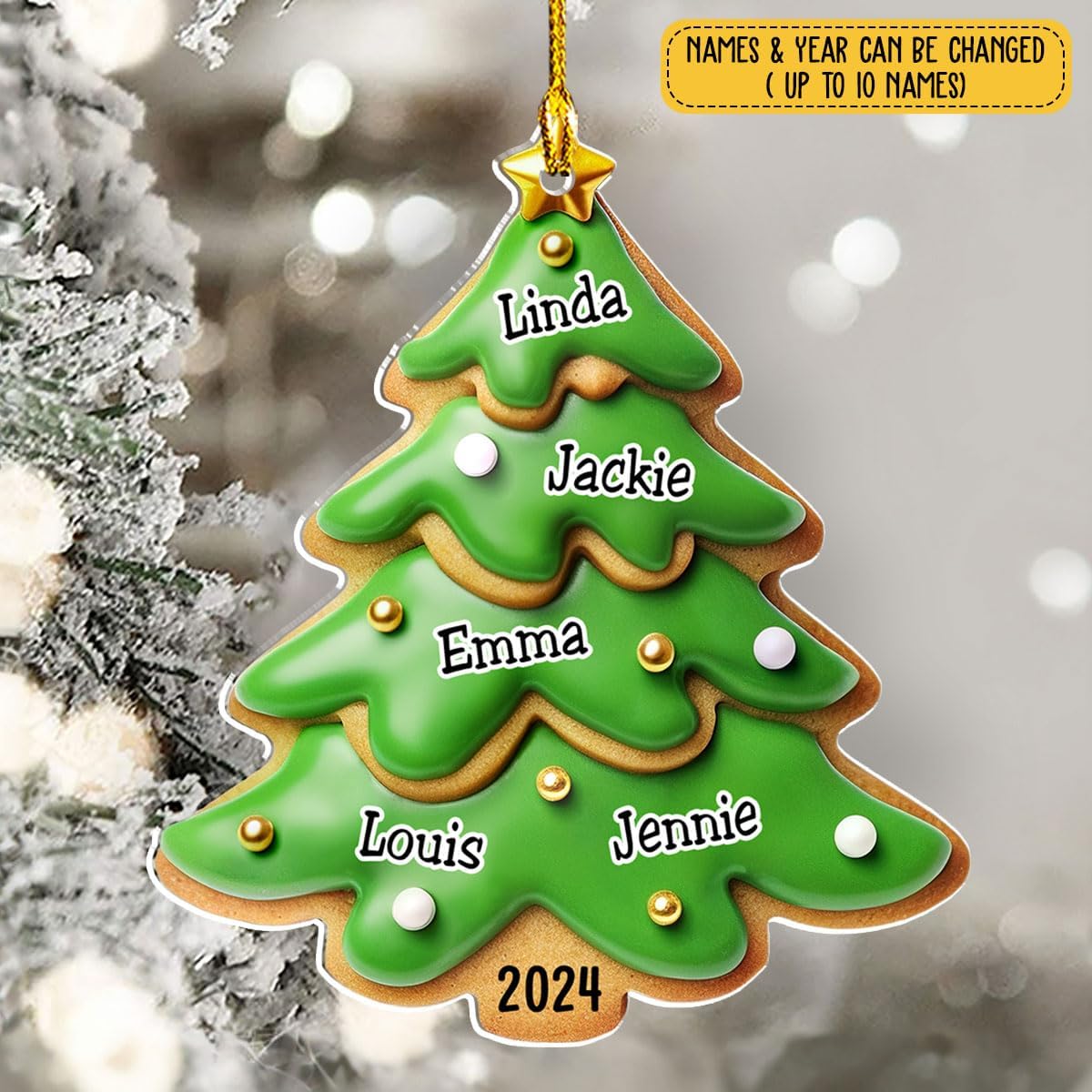 Family Gingerbread Name - Personalized Custom 3D Inflated Effect Acrylic Ornament Family Members and Pets Ornament Gifts for Family Tree Decoration (A05, 4 Names)