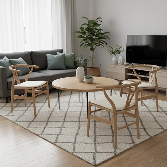 Tomile Wishbone Dining Chair with Arms, Modern Wood Chair Featuring a White PU Cushion on Woven Hemp Seat, Sturdy Wood and Y-Shaped Backrest, Fully Assembled for Kitchen & Dining (Ash Wood - Natural)