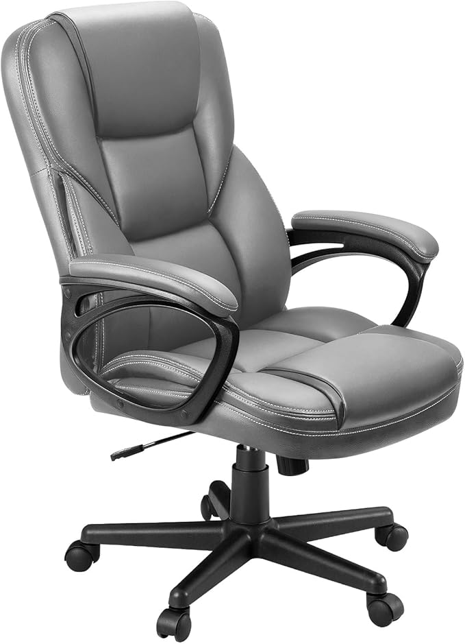 Furmax Office Executive Chair High Back Adjustable Managerial Home Desk Chair, Swivel Computer PU Leather Chair with Lumbar Support (Gray)