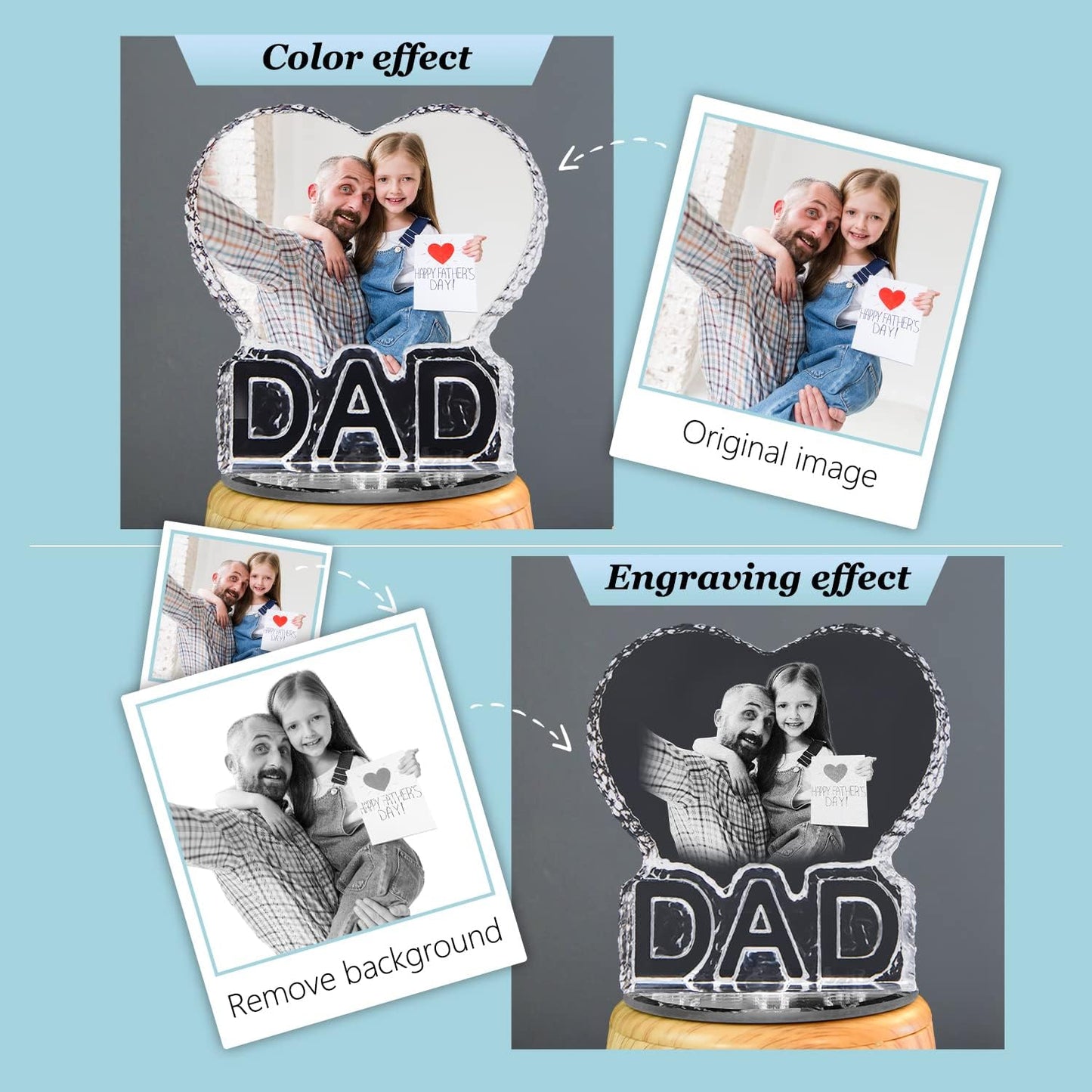3D Crystal Photo, Dad Gift Unique Engraved Custom Photo Crystal Night Light for Dad USB Low Power Light Dad Daddy Day Birthday Christmas Gift Atmosphere Light