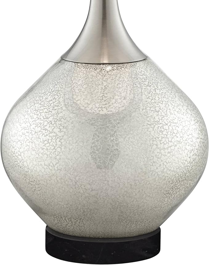 Possini Euro Design Swift Modern Table Lamp 30 1/2" Tall with Round Black Marble Riser Mercury Glass Chrome Double Drum Shade for Bedroom Living Room Nightstand Bedside Night Stand Office Kids Room