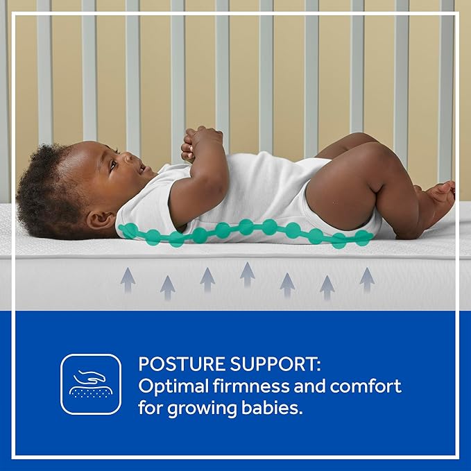 Sealy Baby Posture Haven Orthopedic Antibacterial 2 Stage Waterproof Crib Mattress plus Toddler Bed Fit, 204 Premium Coils, GREENGUARD Gold Certified, Safety & Quality Tested, Made in USA, 52"X28"
