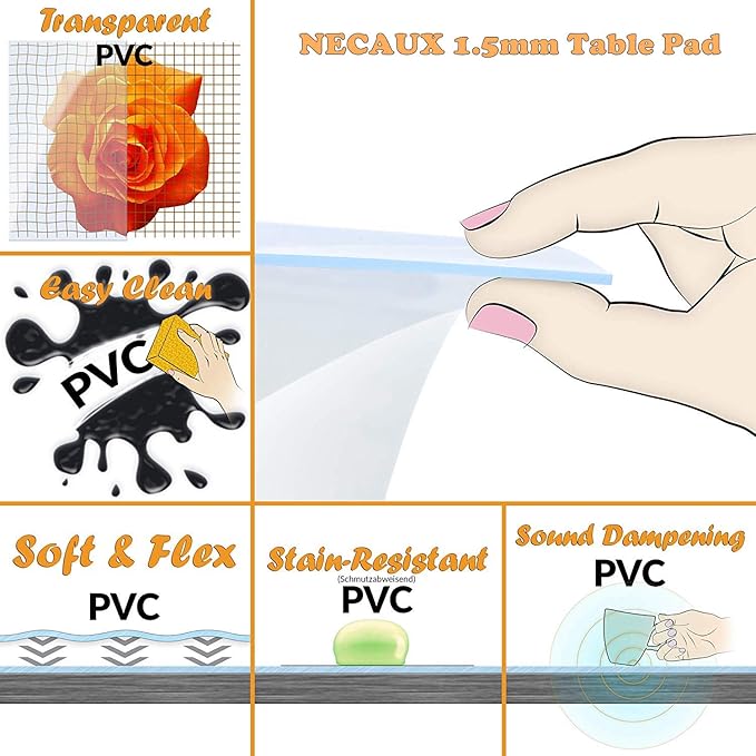 NECAUX Custom Multisize 1.5mm Thick Frosted PVC Table Cover Protector - 48 x 96 Inch Kitchen Wood Grain Vinyl Table Cover Rectangular Table Pad for 8 Foot Dining Room Table/Meeting Table