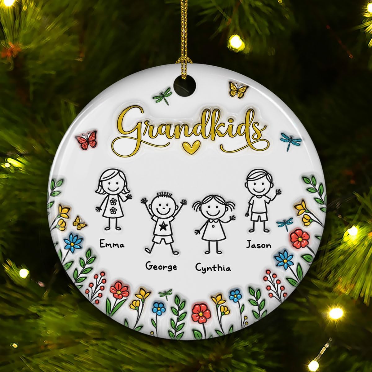 Grandkids Personalized Ceramic Ornament – Custom Christmas Tree, Grandkids Holiday Keepsake, Personalized Ornament