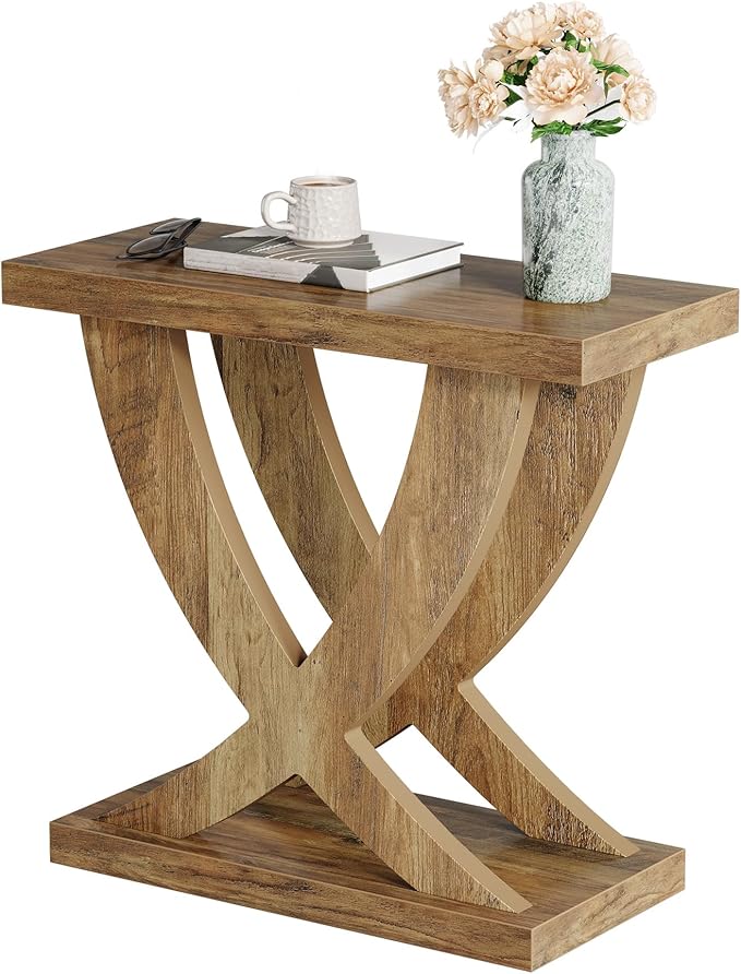 Tribesigns Wood End Side Table for Living Room, Night Stand for Bedroom with Cross Fishtail Support, Farmhouse Nightstand for Small Spaces, Accent Furniture, Easy Assembly, Retro Wood Grain (1, Brown)
