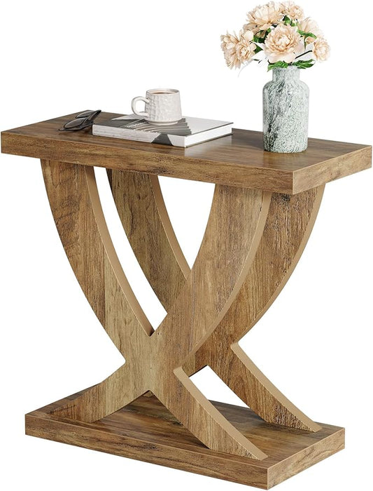 Tribesigns Wood End Side Table for Living Room, Night Stand for Bedroom with Cross Fishtail Support, Farmhouse Nightstand for Small Spaces, Accent Furniture, Easy Assembly, Retro Wood Grain (1, Brown)