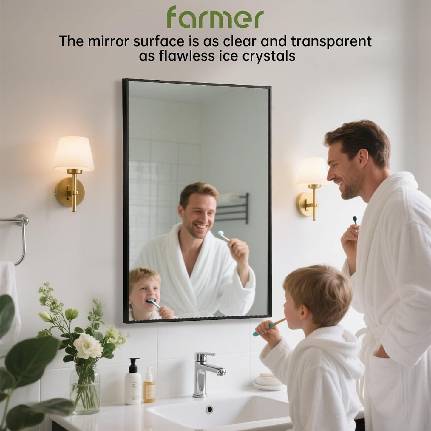FARMER 24x32 Inch Black Bathroom Mirror, Rectangle Wall Mounted Mirror, Vanity Mirror, Brushed Square Mirror, Framed Bathroom Mirror for Bedrooms, Entryways, Living Rooms, Horizontal/Vertical
